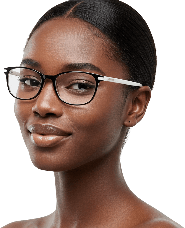 Modelo com lentes escuras (fotossensíveis ativadas)